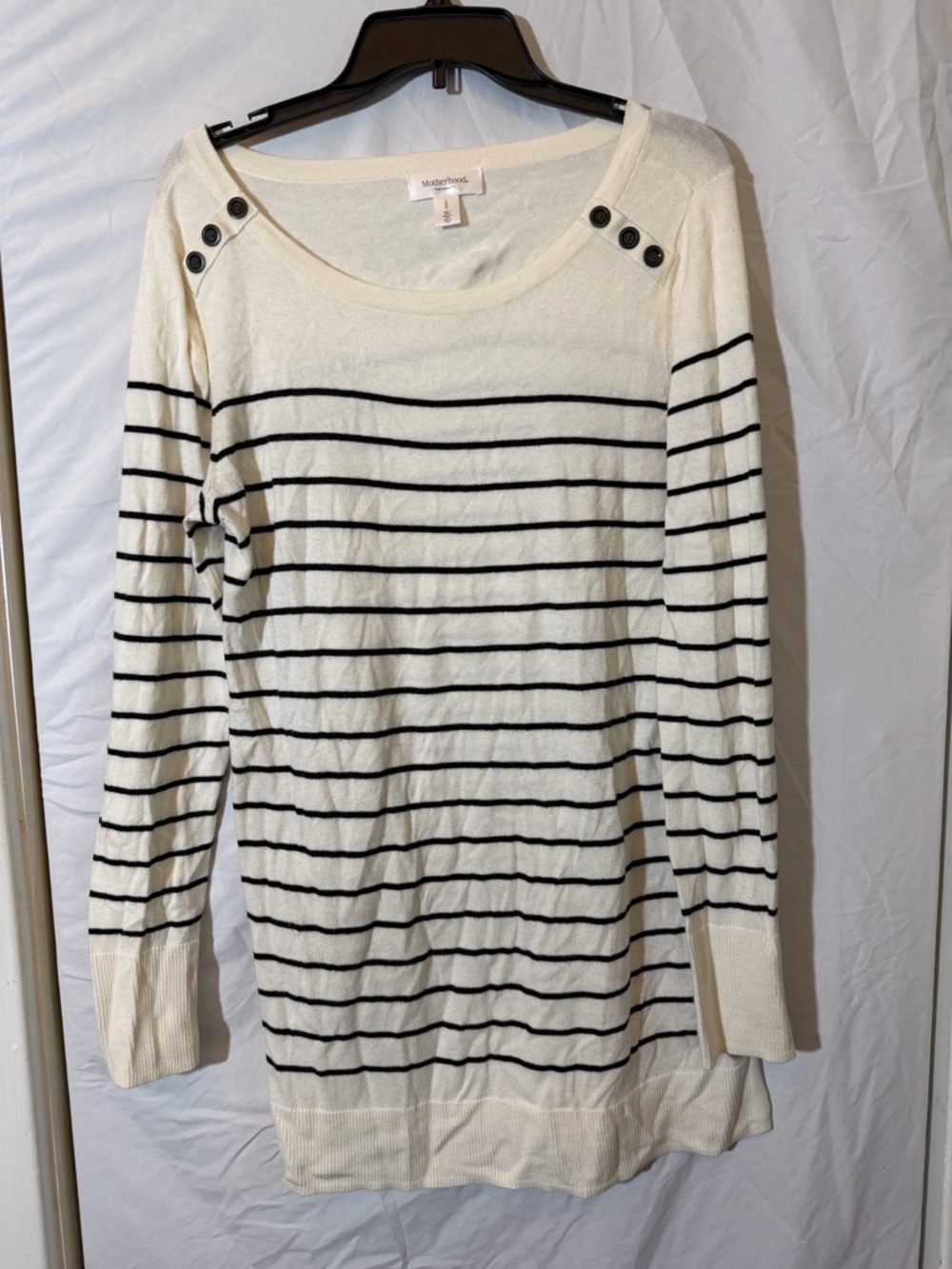 L Motherhood Striped Boatneck Maternity Sweater with Shoulder Buttons